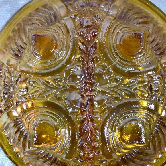 Vintage Carnival Glass Iridescent Marigold Footed Two Section Dish - Picture 5 of 7
